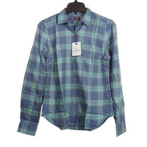 UNTUCKit Plaid Blouse Womens 2 Green Blue Grenache Button Down Shirt New